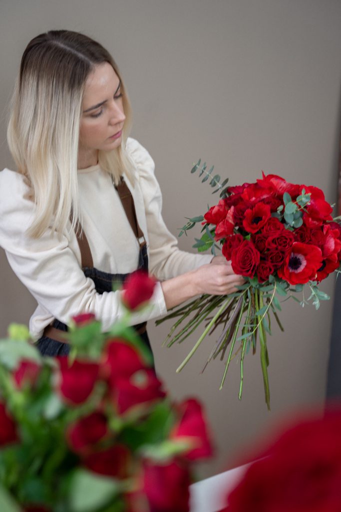 Lady in Red Flower Bouquet10