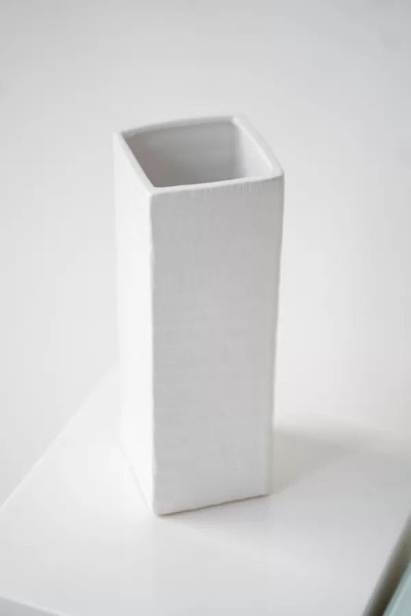 Square white ceramic vase