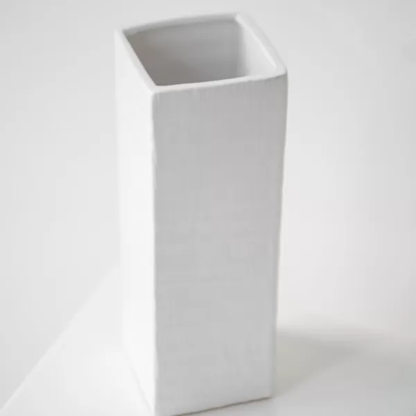 Square white ceramic vase