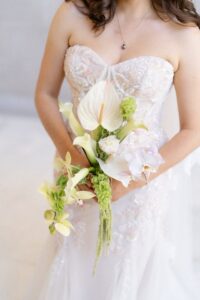 Modern bridal bouquet with an orchid